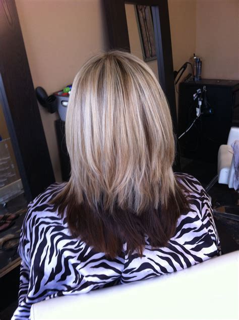 hair color brown on top blonde on bottom|blonde hairstyles with brown underneath.